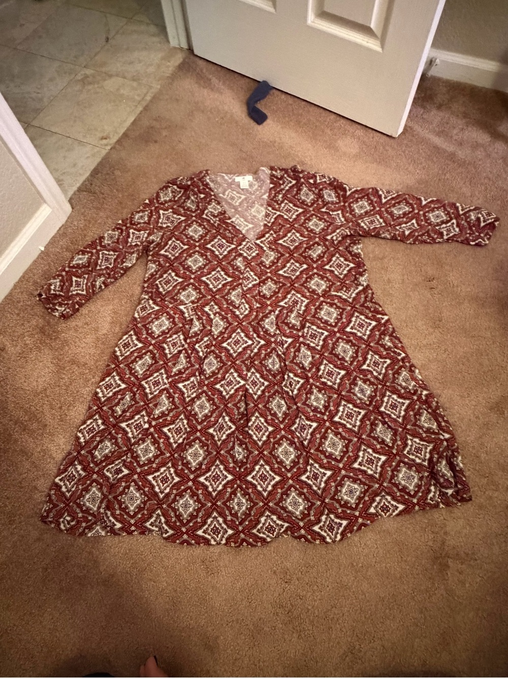 H&M Rust and White Diamond Print Long Sleeve Dress